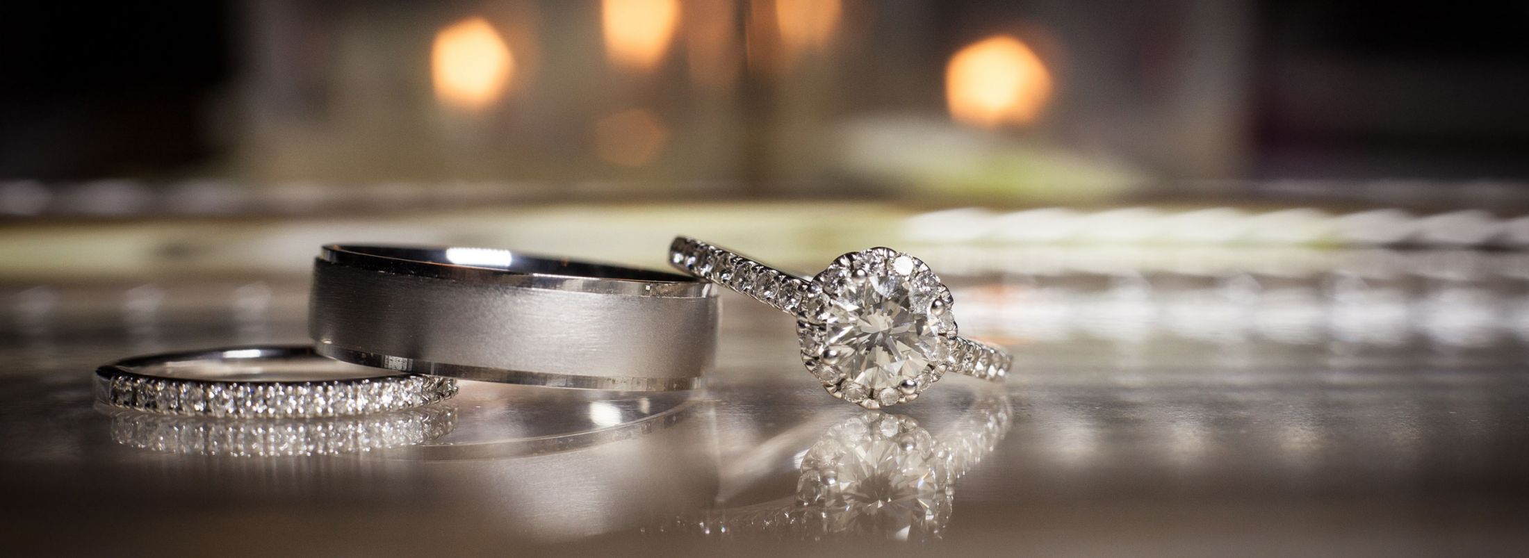 bridal rings on a table